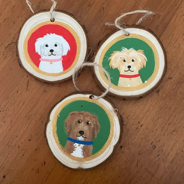 Hand Painted Custom Pet Portrait Wooden Christmas Ornament - Etsy | Etsy (US)