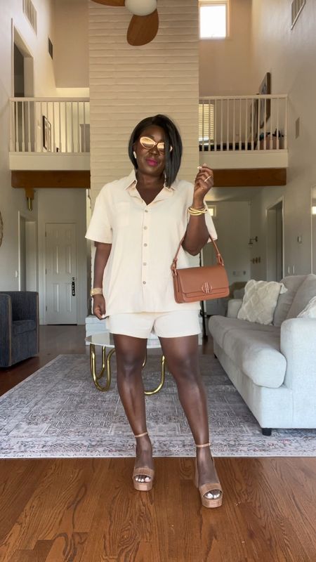 We love a good matching set from Amazon!! This one is so perfect for Summer beach days! Styled it with platform heels, matching brown bag and sunglasses!!

#LTKVideo #LTKitbag #LTKstyletip