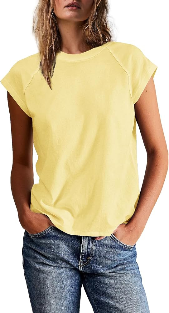 Yanekop Womens Short Sleeve Shirts Crewneck T Shirts Basic Tees Casual Summer Tops Cap Sleeve Top... | Amazon (US)