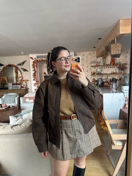 One of my favorite jackets right now is this faux leather brown bomber jacket! A plaid skirt is a must for the fall

#LTKmidsize #LTKworkwear #LTKfindsunder100
