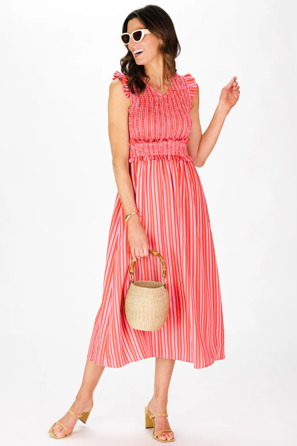 Shiloh Dress in Red & Pink Stripe | Duffield Lane