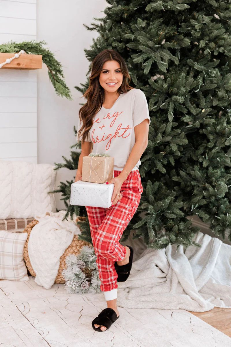 Take A Guess Red Plaid Lounge Joggers FINAL SALE | The Pink Lily Boutique