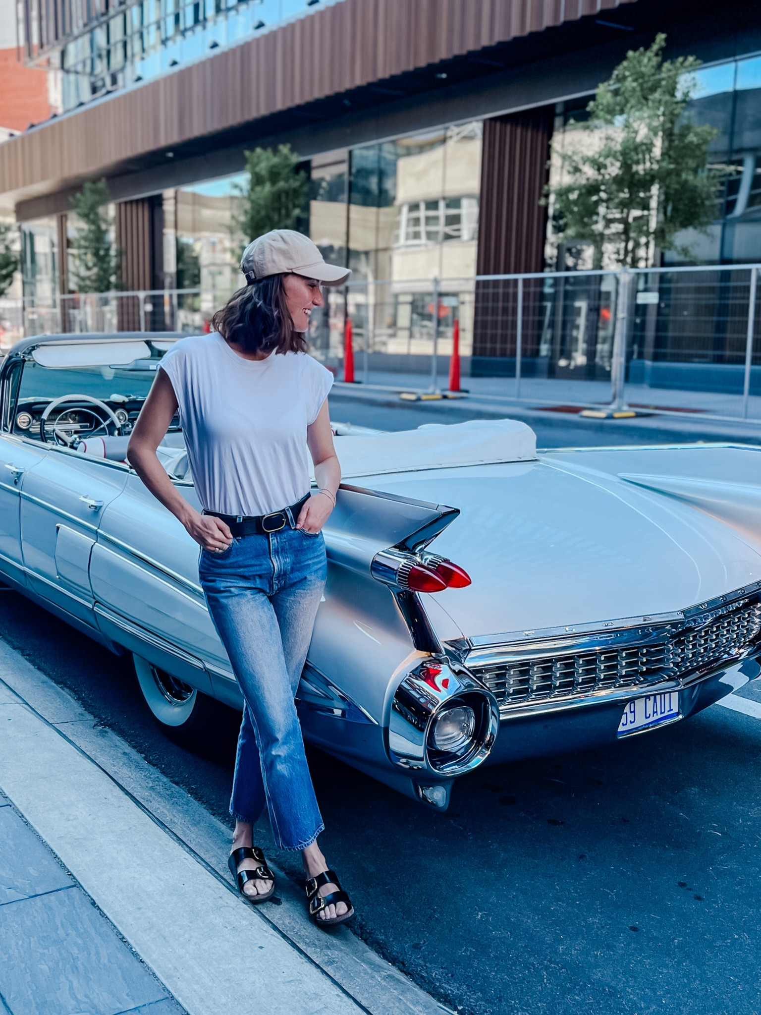Classic outfit to pair with a classic car. 🚗 Agolde jeans, AYR tee, Birkenstock sandals & Polo baseball cap. 👌 

#LTKStyleTip #LTKFindsUnder100 #LTKFindsUnder50
