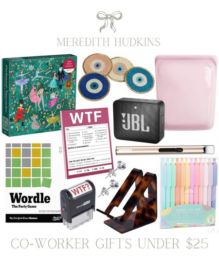 Christmas gift guide, gifts under $25, Gifts for coworkers, Wordle, speaker, electric lighter, coasters, earrings, affordable jewelry, stocking stuffers, beaded coasters, stamp, nutcracker puzzle, notepad, cell phone stand, Amazon gifts, Amazon finds, gifts for her, gifts for him, gifts for teenager, office

#LTKunder50 #LTKGiftGuide #LTKsalealert