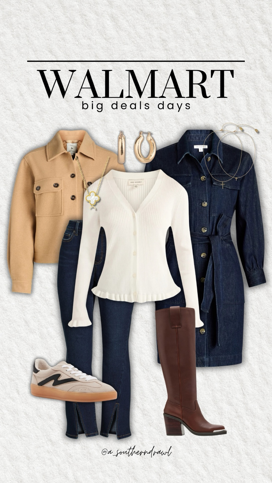 Walmart Big Deals Day fashion finds✨🤎🍂

Walmart fashion, fashion deals, fashion finds, jewelry, cardigan, sweater, denim dress, sneakers, tall boots, fall outfit idea, Grace White, A Southern Drawl 

#LTKSaleAlert #LTKStyleTip #LTKFindsUnder50