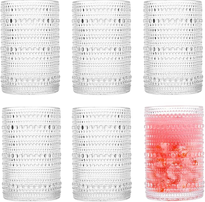 Consou Large Glasses Set of 6, 15 oz Hobnail Glassware Thick Glass Heavy Base | Amazon (US)