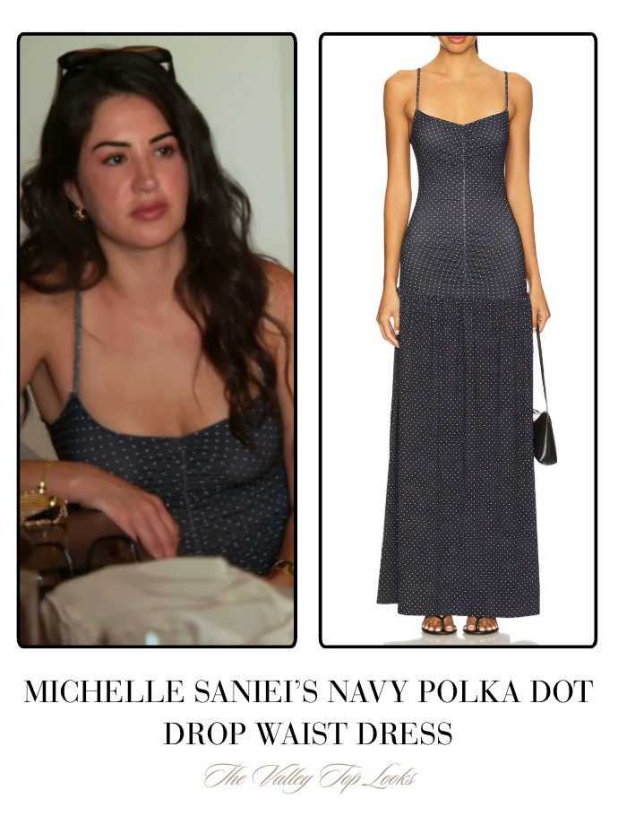 Michelle Saniei's Navy Polka Dot Drop Waist Dress 

 