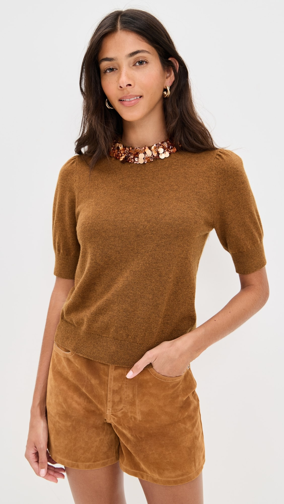 Liv Embroidered Cashmere Short Sleeve Knit | Shopbop