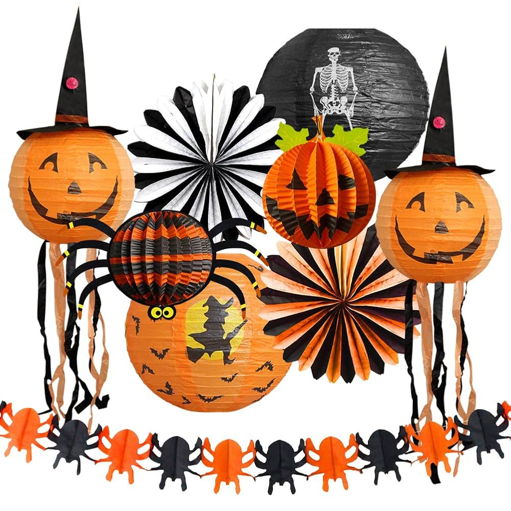 Halloween Party Decorations, Black Orange Party Supplies, Hanging Paper Lanterns Pumpkin Honeycom... | Amazon (US)