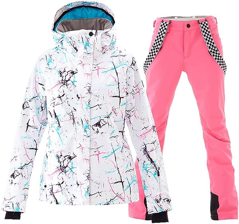 MOUS ONE Women's Waterproof Ski Jacket Colorful Snowboard Jacket and Bib Pant Suit | Amazon (US)