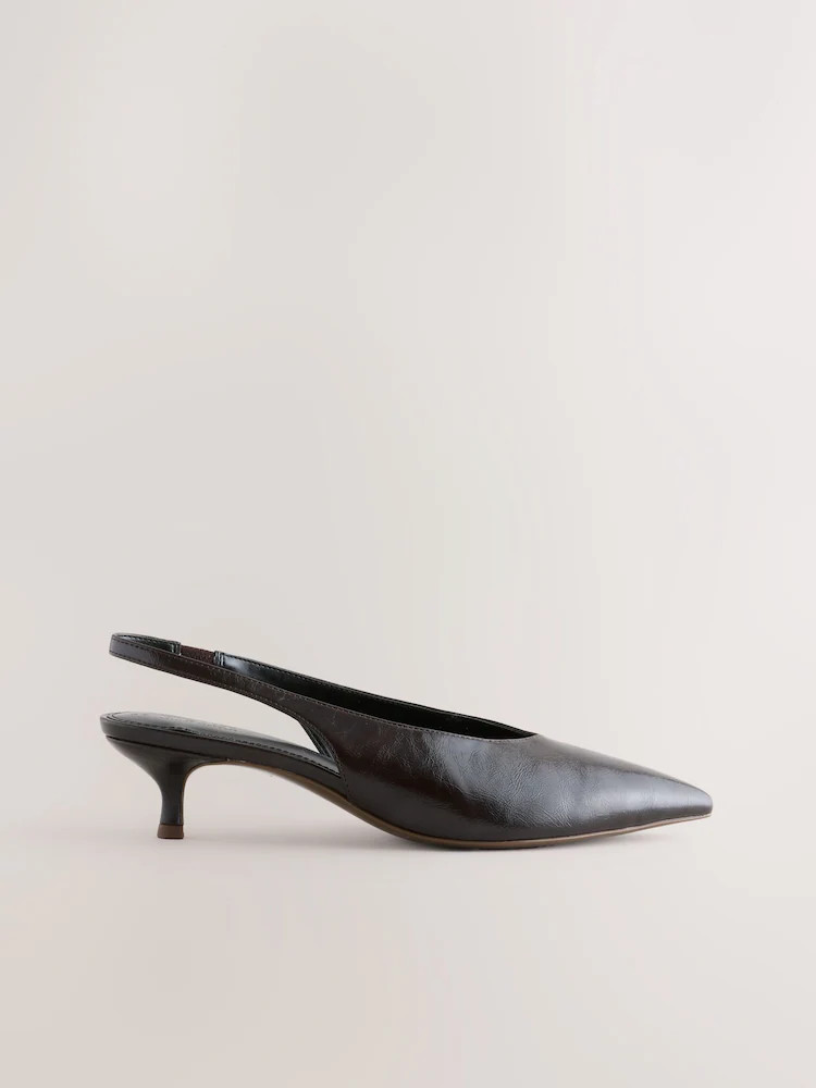 Chocolate Brown Standard/Wide Fit Point Toe Low Slingback Kitten Heels Shoes | Next EU