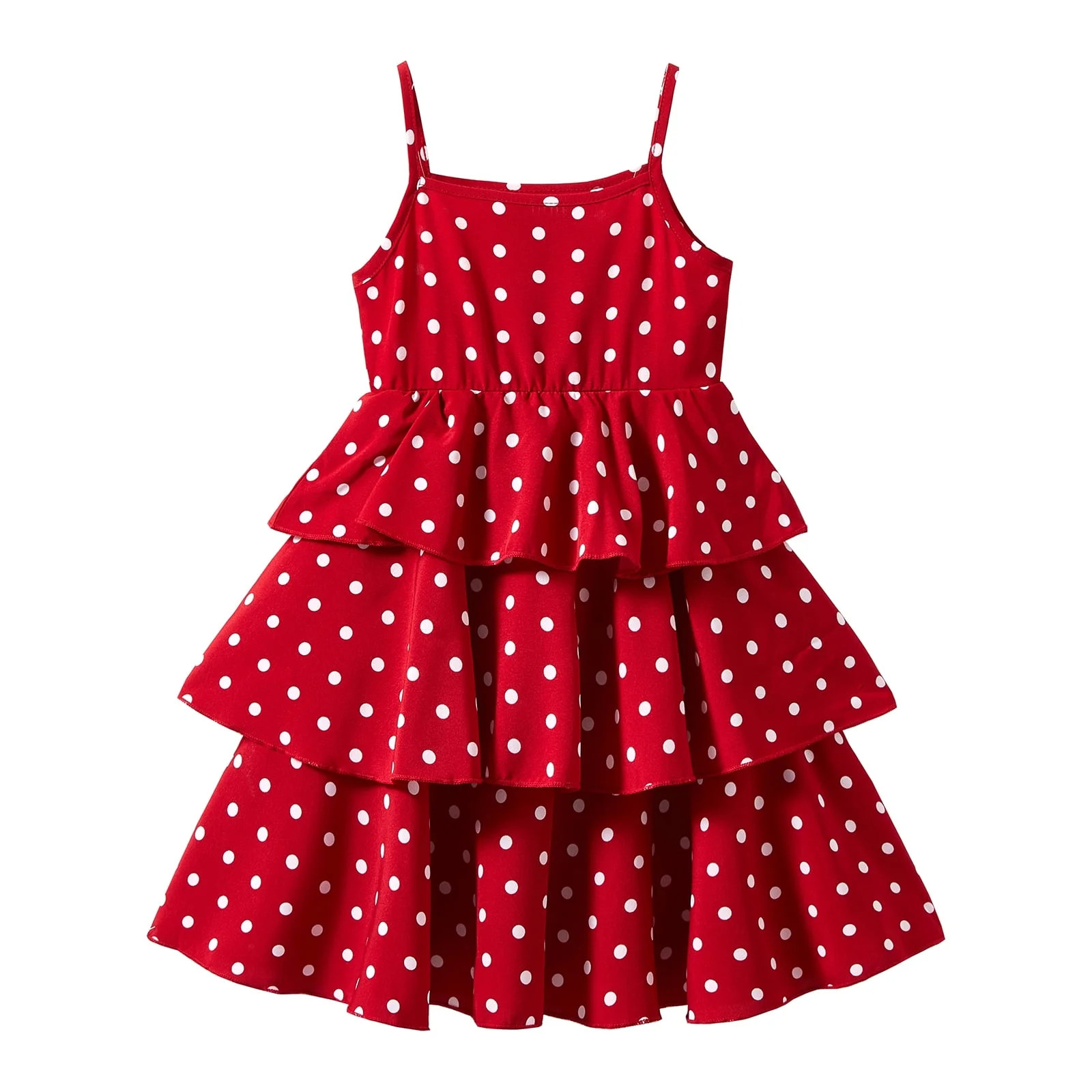 LittleSpring Little Girls Polka Dot Red Dress Sleeveless Dress Spaghetti Strap Tiered Clothes Siz... | Walmart (US)