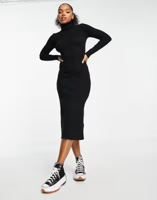 New Look turtle neck midi knit dress in black | ASOS (Global)