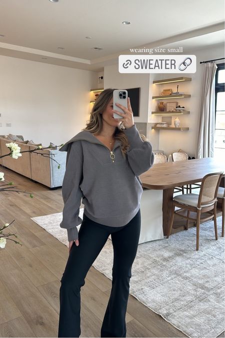 Wearing small in the sweater - it fits a bit oversized. And medium in the high-waist flare leggings. Use code RACHAEL10 for 10% off the sports bra 