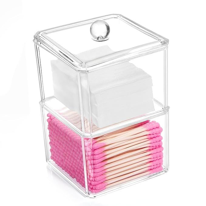 HBlife Cotton Ball and Swab Holder Organizer, Clear Acrylic Cotton Pad Container for Cotton Swabs... | Amazon (US)