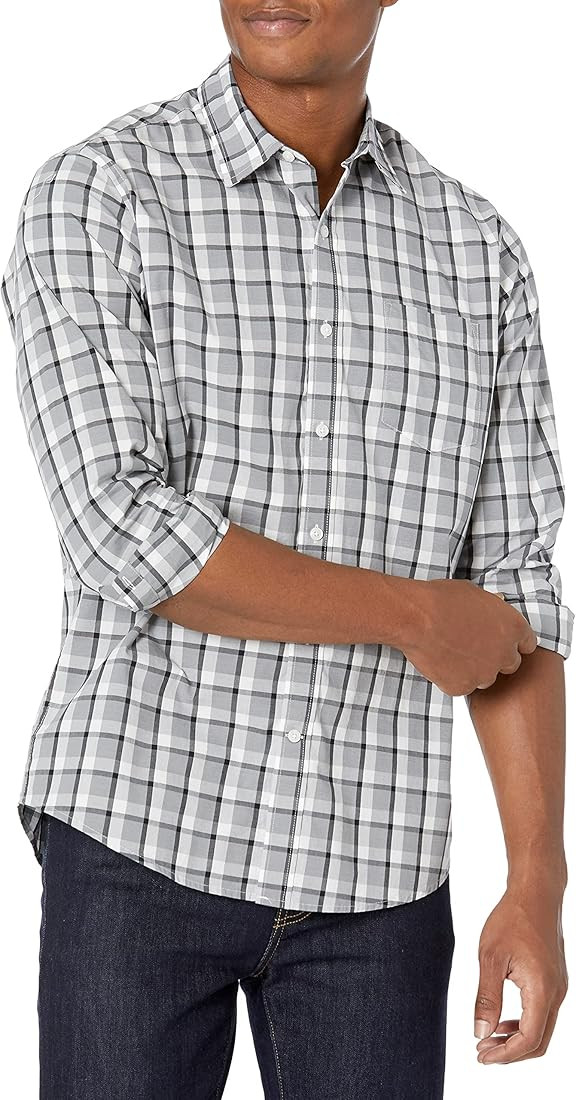 Amazon Essentials Men's Regular-Fit Long-Sleeve Casual Poplin Shirt | Amazon (US)