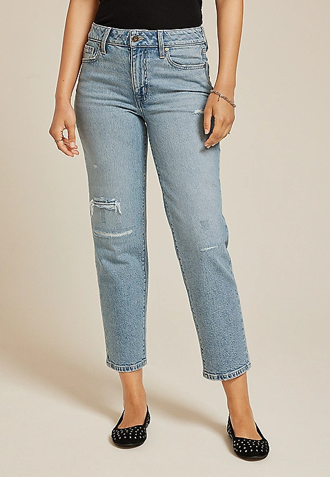 edgely™ Light High Rise Ripped Relaxed Straight Ankle Jean | Maurices