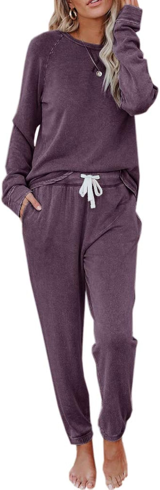 Eurivicy Women's Solid Sweatsuit Set 2 Piece Long Sleeve Pullover and Drawstring Sweatpants Sport... | Amazon (US)