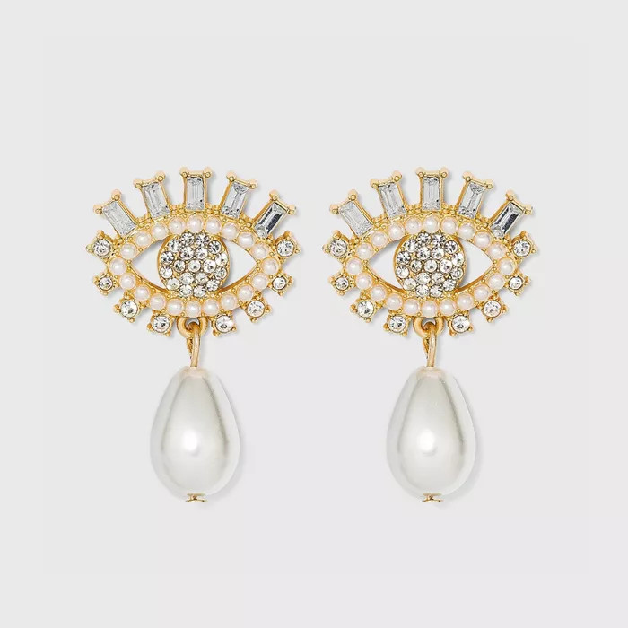 SUGARFIX by BaubleBar Pearl and Crystal Evil Eye Drop Earrings - Pearl | Target