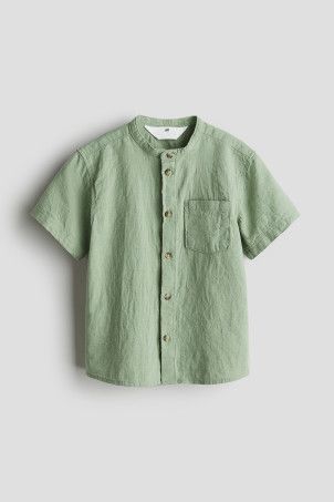 Linen-blend Band Collar Shirt | H&M (US + CA)