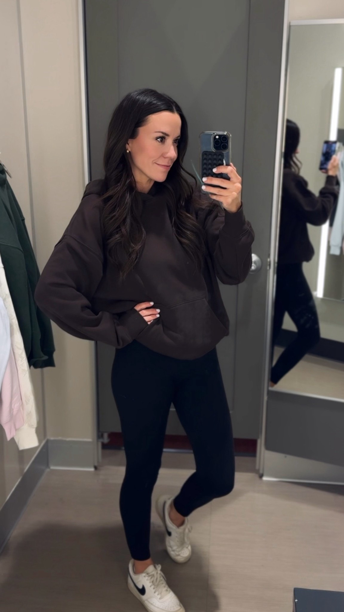 My favorite target leggings with this perfectly soft chocolate brown hoodie 🤩🤩🤩🤩 I could wear this every day. Haha.

The softest oversized hoodie! Love the band around the bottom to help keep its shape a little. I’m wearing a size medium here but I bought a small! 

#LTKmomlife #LTKSeasonal #LTKdayinmylife