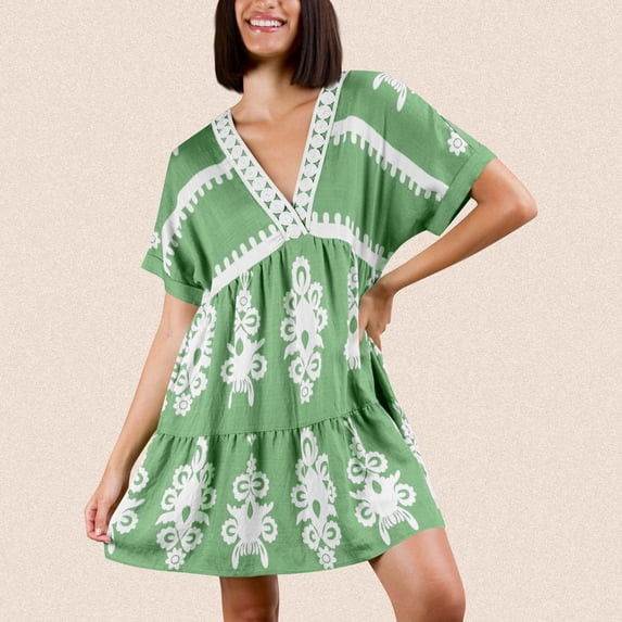 Njagoc3 Womens Embroidered Mini Dress, Short Sleeves for Summer Garden & Daily Wear | Walmart (US)