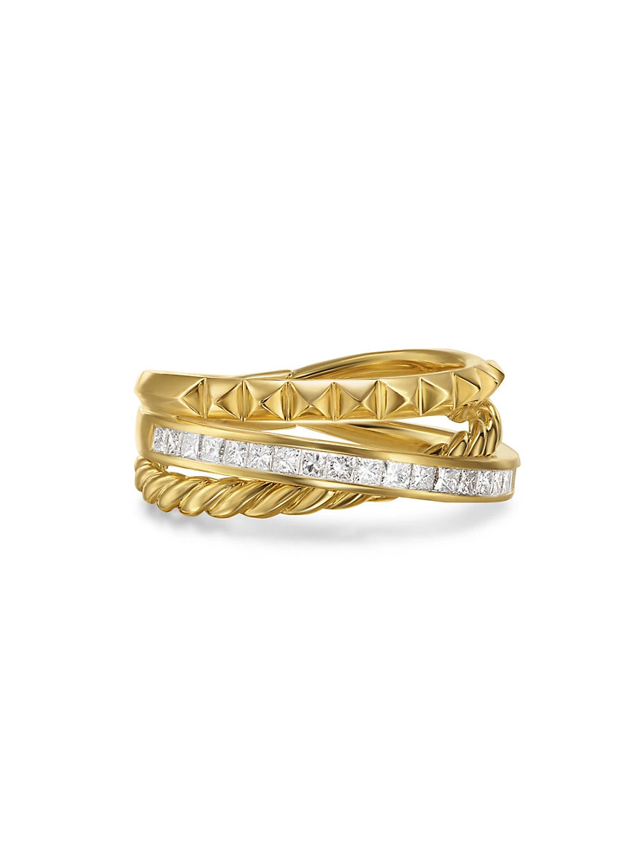 Women's Crossover Trio Three Row Ring in 18K Yellow Gold - Diamond - Size 7.5 | Saks Fifth Avenue