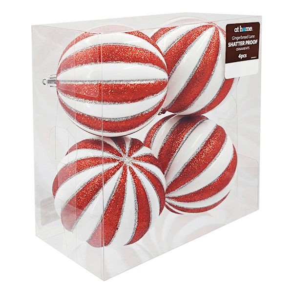 4-Count Red & White Pumpkin Ball Ornaments, 7.8" | At Home