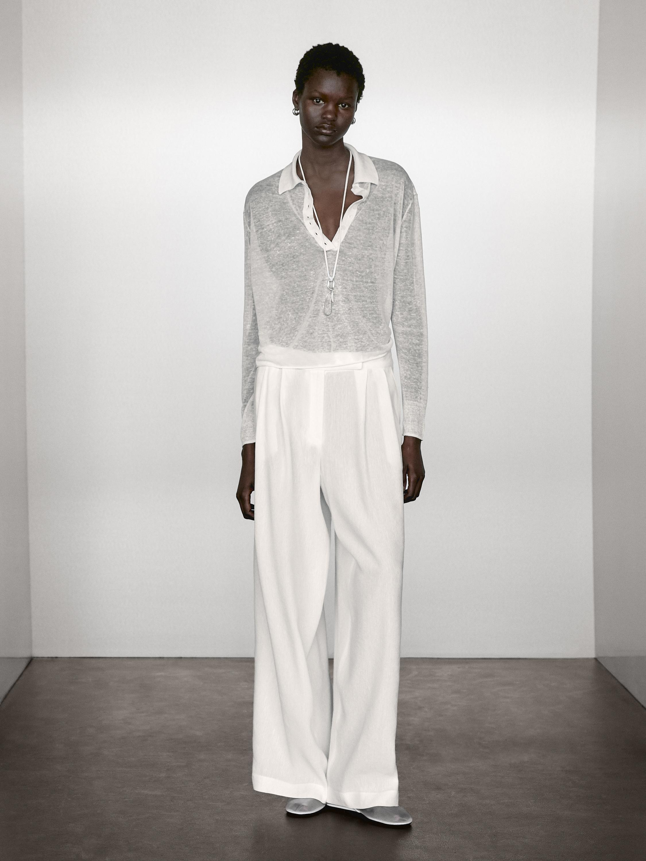 Linen blend semi-sheer knit sweater | Massimo Dutti US