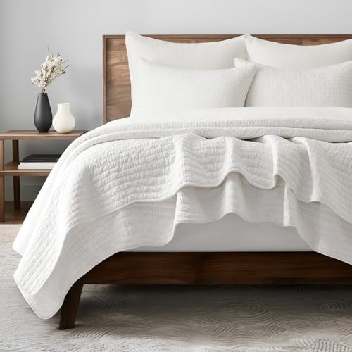 100% Cotton Cross Stitch 3-Piece Quilt Set, King, Bright White | Amazon (US)