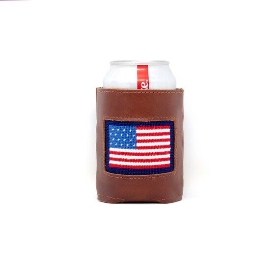 Leather Handstitched Needlepoint American Flag Can Cooler  | Etsy | Etsy (US)