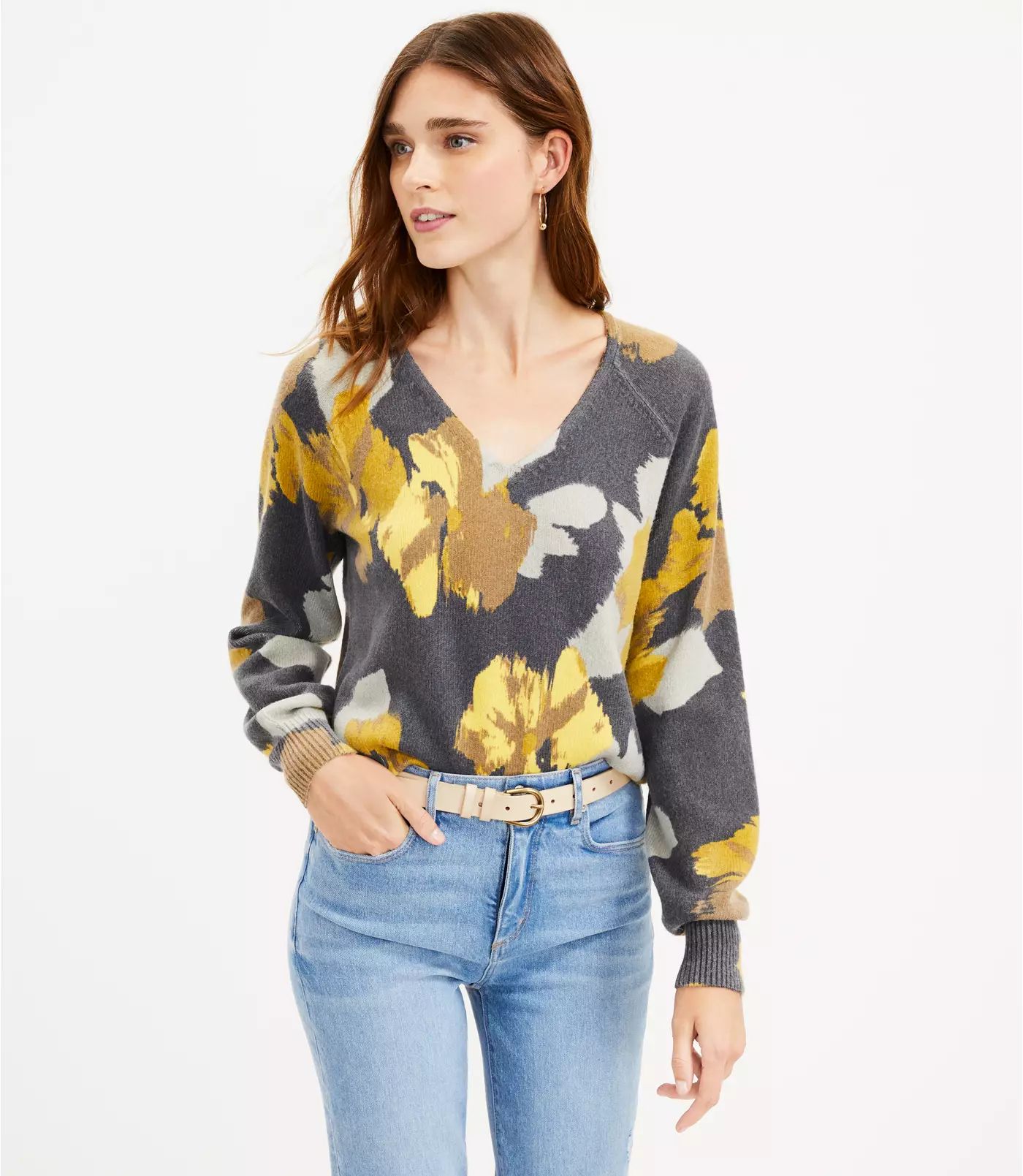 Floral V-Neck Sweater | LOFT