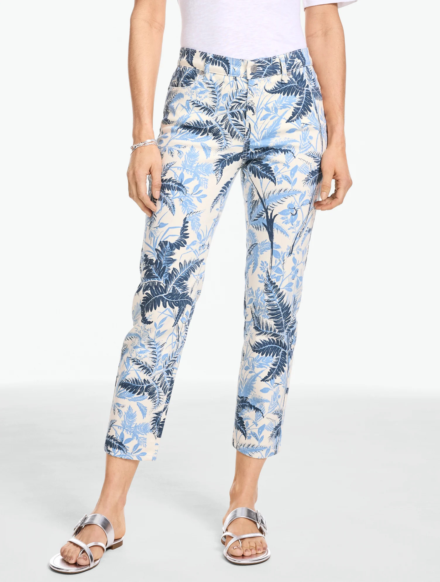 Straight Crop Jeans - Jungle Toile - Ivory/Navy Blue Dusk - 8 Talbots | Talbots