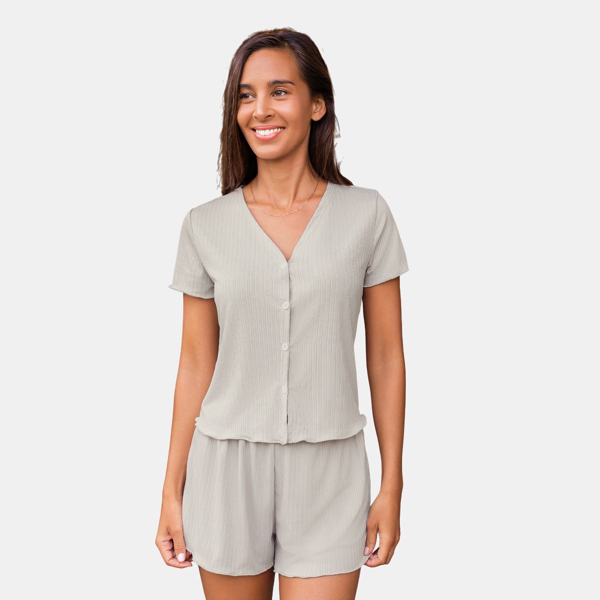Women's Jersey Front Button Top & Shorts Pajama Set Loungewear - Cupshe | Target