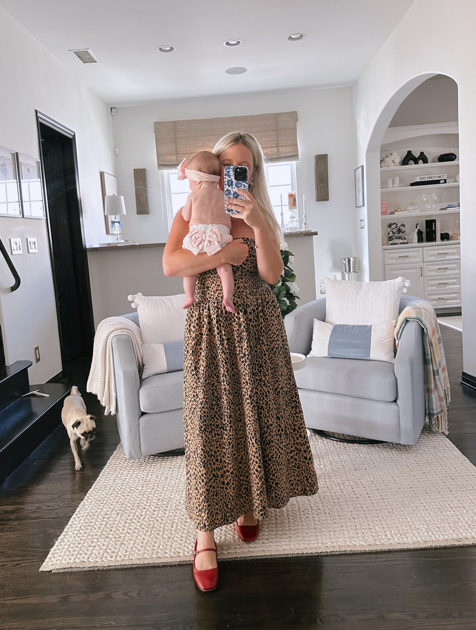 Leopard maxi dress runs big, recommend size down. Has a smocked back and zips on side. Also has pockets. 

Red ballet flats have memory foam, comfy! Fit tts

White cardigan, black woven clutch bag, fall dress

Baby girl bow diaper cover, so so cute 🎀

#LTKFindsUnder50 #LTKBump #LTKBaby