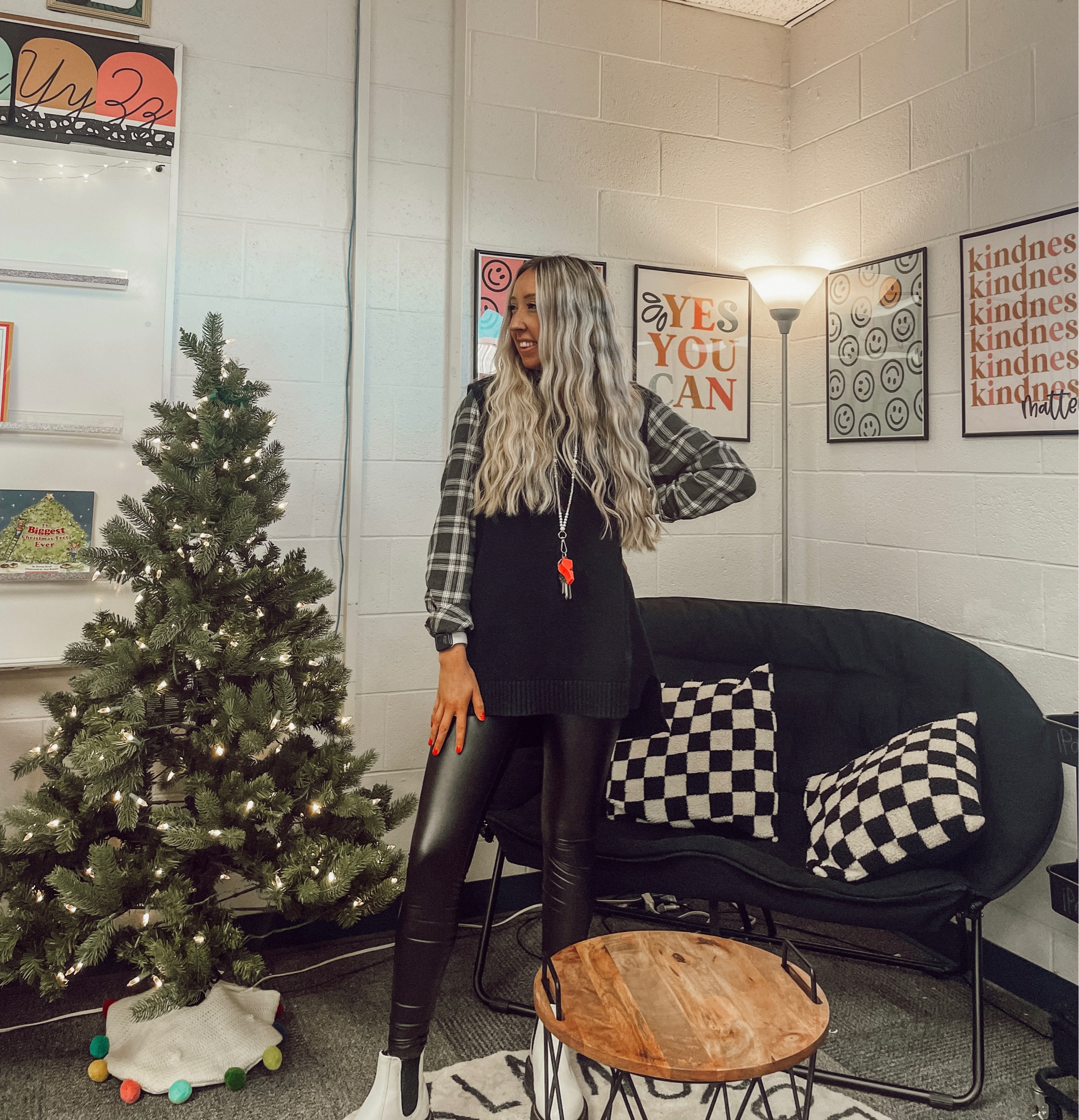 Cold weather necessities//leather leggings, good chelsea boots, a flannel and a sweater vest

#LTKworkwear #LTKshoecrush #LTKSeasonal