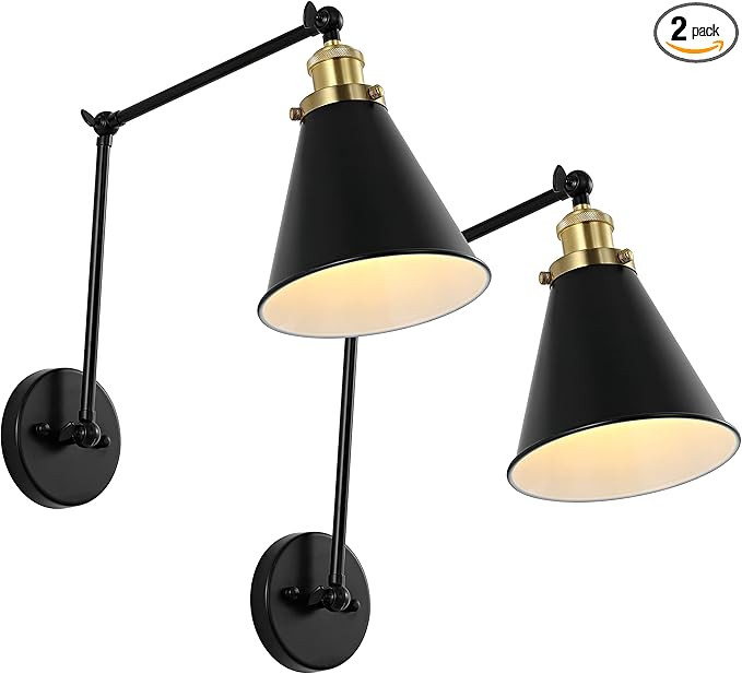 WINGBO Swing Arm Adjustable Wall Lamps Set of 2 Hardwired Light Fixture Up Down Metal Shade for B... | Amazon (US)