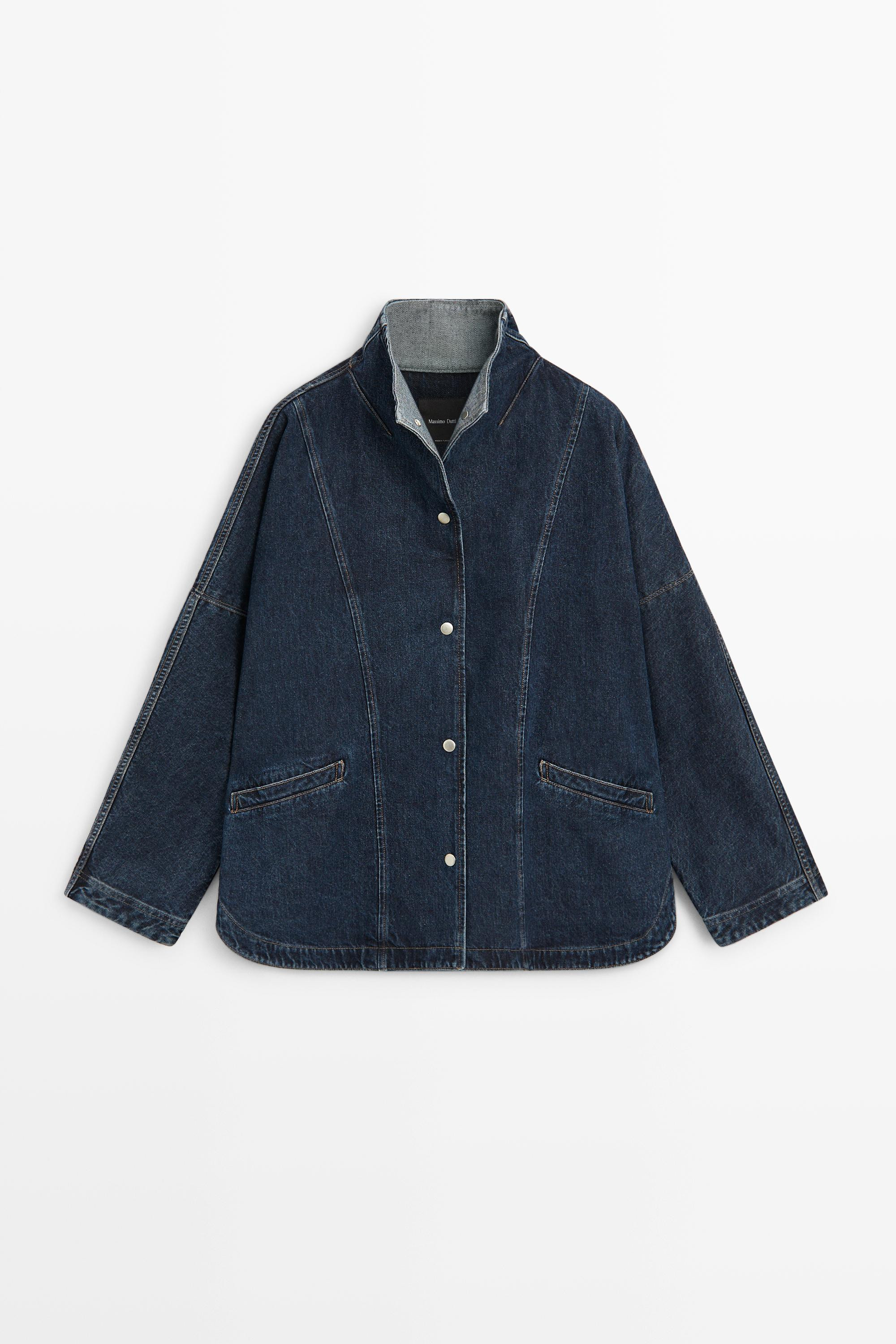 100% cotton high neck denim jacket - DARK BLUE | Massimo Dutti UK
