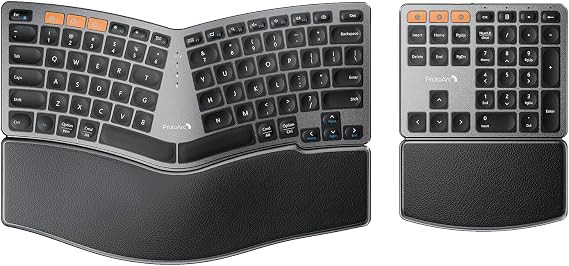 ProtoArc Bluetooth Ergonomic Keyboard, Wireless Ergonomic Keyboard with Separate Number Pad, Dual... | Amazon (US)