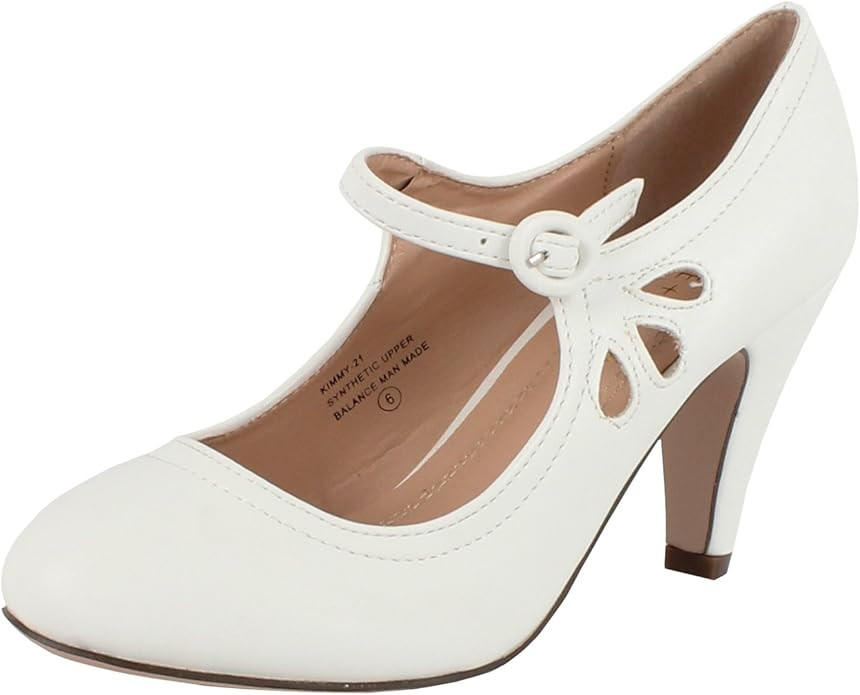 Chase and Chloe Kimmy-21 Mary Jane Teardrop Cutout T-Strap Pump Heel | Amazon (US)