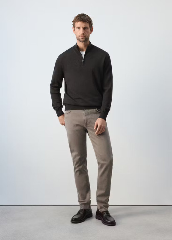 Chocolate 100% merino wool zip-neck sweater