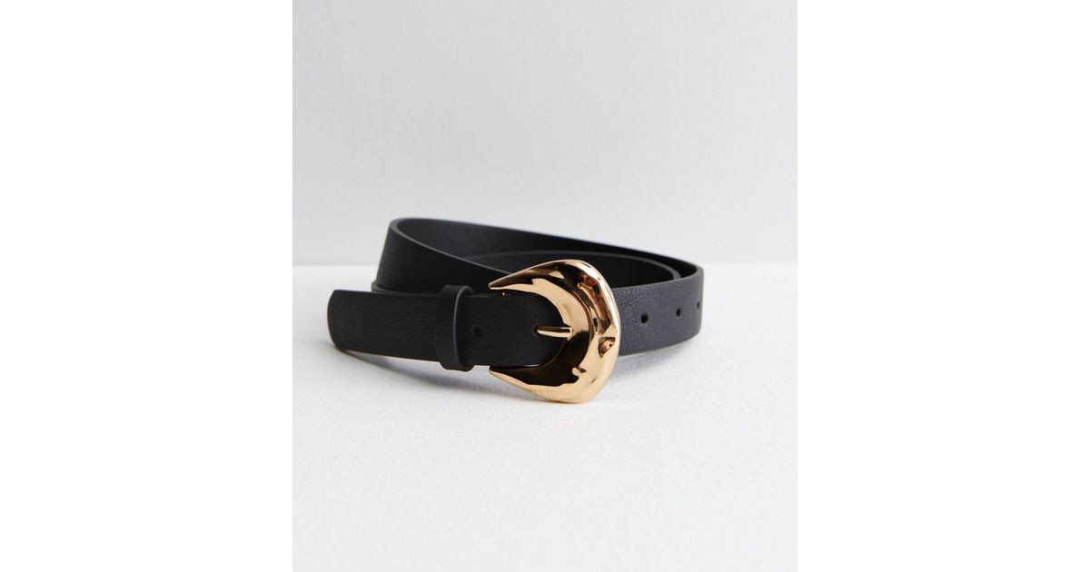 Black Leather-Look Hammered Buckle Belt | New Look | New Look (UK)