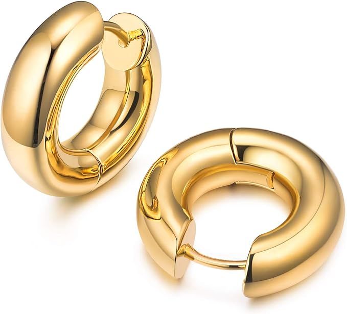 Chunky Gold Hoop Earrings Huggie Earrings - Allencoco 14k Gold Plated Earrings for Women Thick Ni... | Amazon (US)