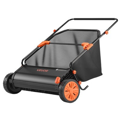VEVOR Push Lawn Sweeper, 30 in Leaf & Grass Collector with 12 cu. ft. Hopper Bag, Adjustable Brush Height & Spinning Brushes, Heavy Duty, Black | Target