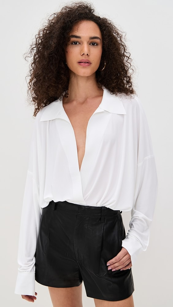 Super Oversized Boyfriend Neck Shirt Bodysuit | Shopbop