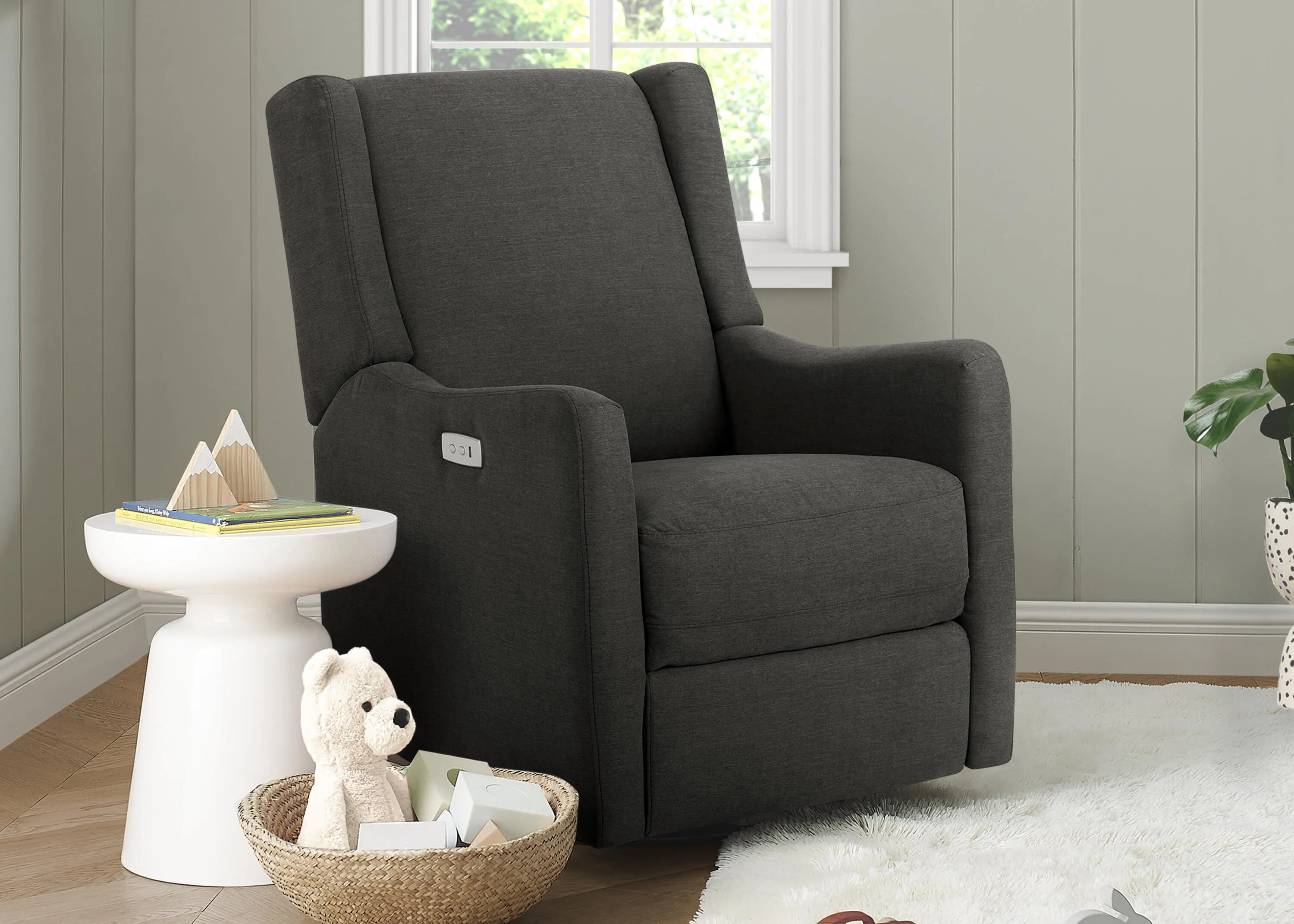Delta Children Mercer Electronic Power Recliner and Swivel Glider, Dark Gray | Ashley