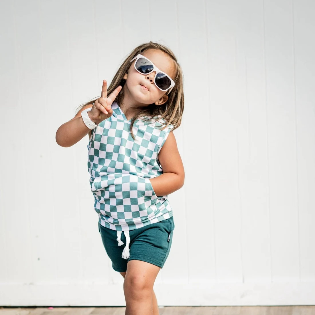 BAMBOO HOODIE TANK- Sage Check | millie + roo