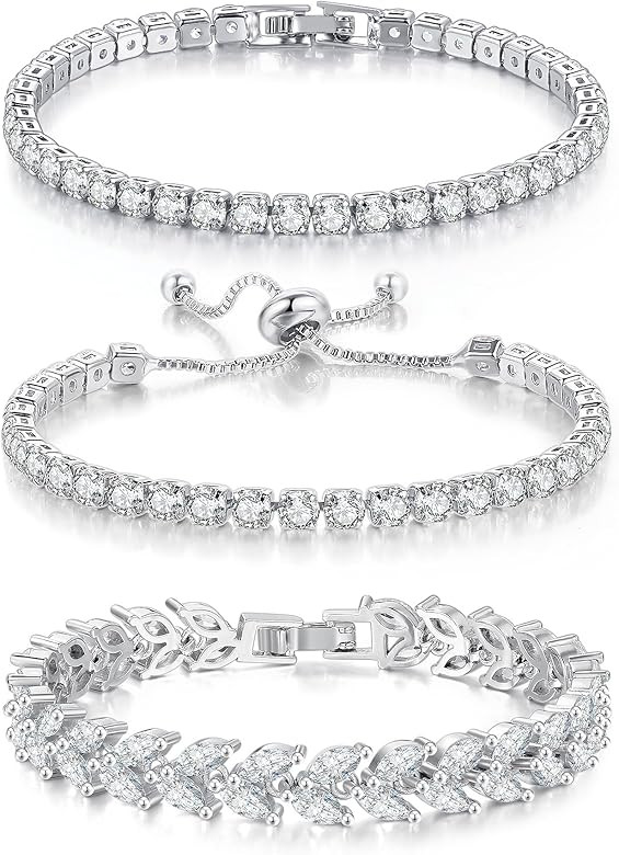 3 Pcs Tennis Bracelet Set 14K Gold Plated Marquise Cubic Zirconia CZ Diamond Dainty Adjustable Si... | Amazon (US)