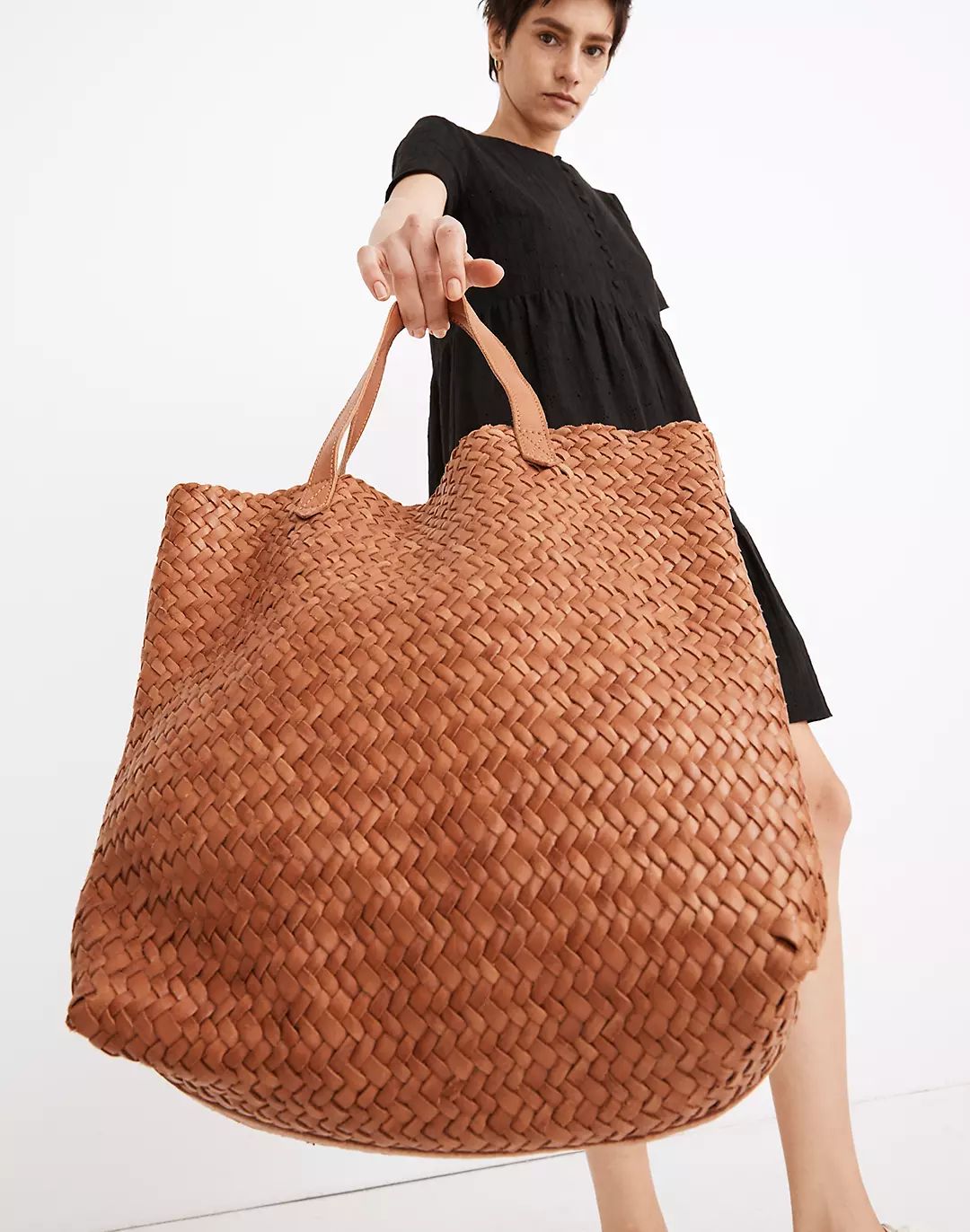 The Medium Transport Tote: Woven Leather Edition | Madewell