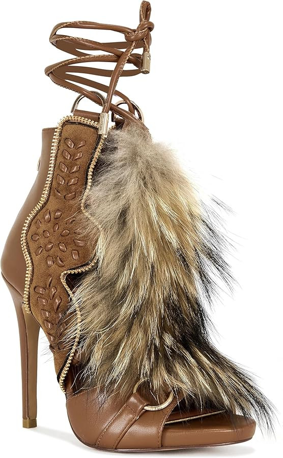 Heeled Sandals Open Toe Faux Fur High Heels for Women Summer Sandals Party Dress Wedding Bridal H... | Amazon (US)